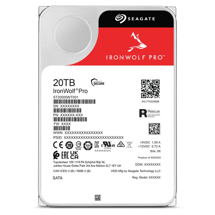 Seagate IronWolf Pro, 20TB NAS Internal HDD –CMR 3.5 Inch SATA 6 Gb/s, 7,200 RPM, 256MB Cache for RAID Network Attached Storage, Rescue Services (ST20000NEZ00/000)