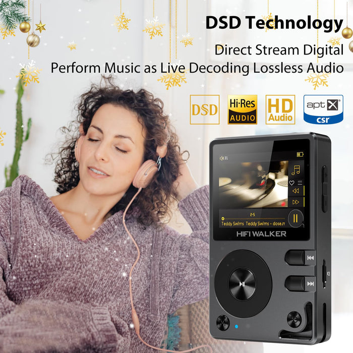 HIFI WALKER H2 HiFi MP3 Player with Bluetooth, Lossless DSD DAC Flac, High Resolution Music Player, Portable Audio Player with 64 GB Memory Card, Supports up to 256 GB