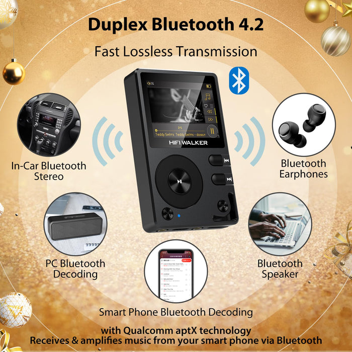 HIFI WALKER H2 HiFi MP3 Player with Bluetooth, Lossless DSD DAC Flac, High Resolution Music Player, Portable Audio Player with 64 GB Memory Card, Supports up to 256 GB