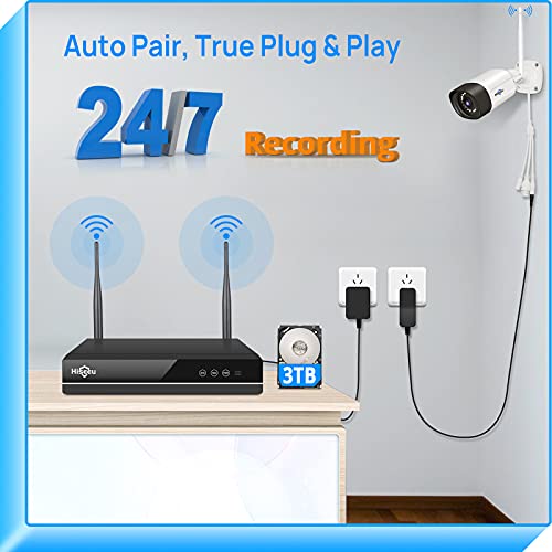 【Dual Wi-Fi,2-Way Audio】 2K WiFi Security Camera System,3TB Hard Drive,3 Megapixel, 8Channel CCTV System,Mobile&PC Remote,Outdoor IP66 Waterproof,Night Vision,Motion Alert,Plug&Play,7/24/Motion Record