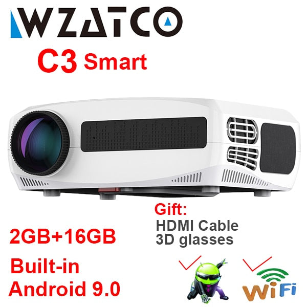 WZATCO C3 LED Projector Android 10.0 WIFI Full HD 1080P 300 inch Big Screen Proyector Home Theater Smart Video Beamer