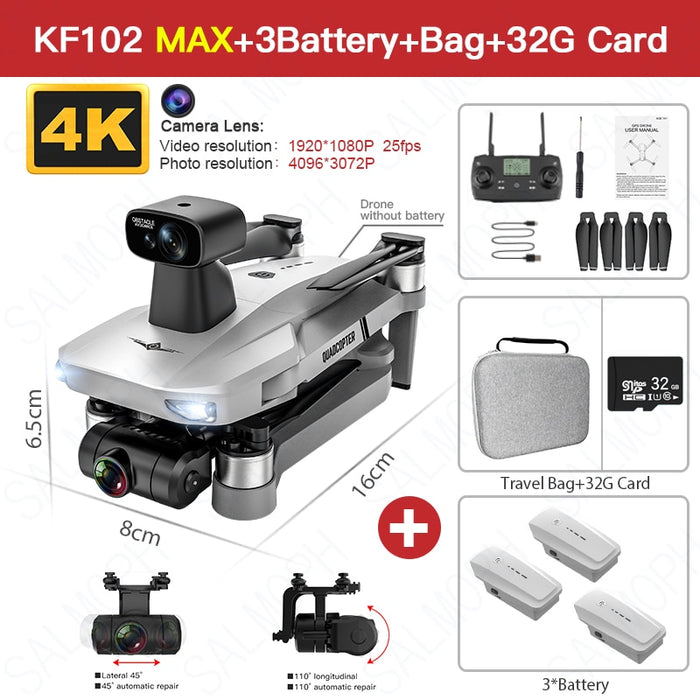 KF102 MAX Drone 4K Profesional with HD Camera 5G WiFi GPS 2-Axis Anti-Shake Gimbal Quadcopter Brushless Mini Dron KF102 4k Dron