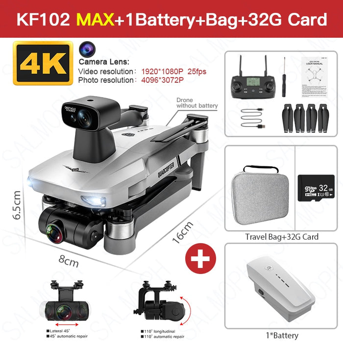 KF102 MAX Drone 4K Profesional with HD Camera 5G WiFi GPS 2-Axis Anti-Shake Gimbal Quadcopter Brushless Mini Dron KF102 4k Dron