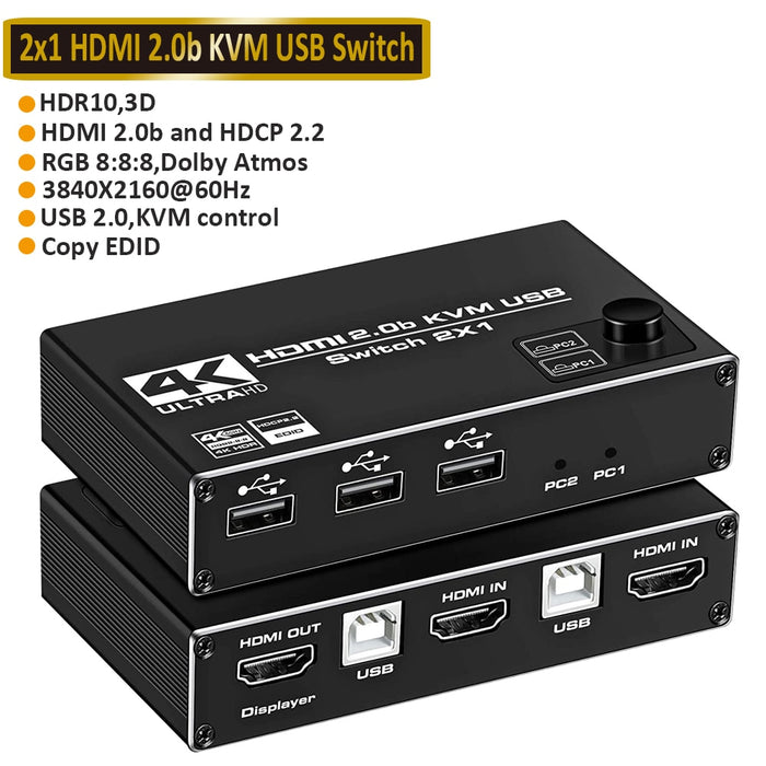 8K HDMI-compatible Splitter 4K Switch KVM switch USB 2 in1 Switcher For computer monitor Keyboard And Mouse EDID / HDCP Printer