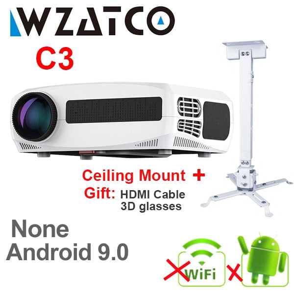 WZATCO C3 LED Projector Android 10.0 WIFI Full HD 1080P 300 inch Big Screen Proyector Home Theater Smart Video Beamer