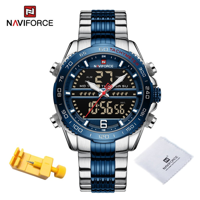 Luxury Brand NAVIFORCE Digital Sport Watch For Men Steel Band Waterproof Chronograph Alarm Clock Luminous Quartz Wristwatch Male