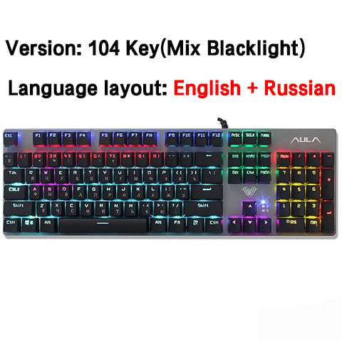 AULA F3087/F2068/F2088 Game mechanical keyboard  87/104 KEYS computer keyboard laptop keyboard Russian Hebrew Spanish Arabic