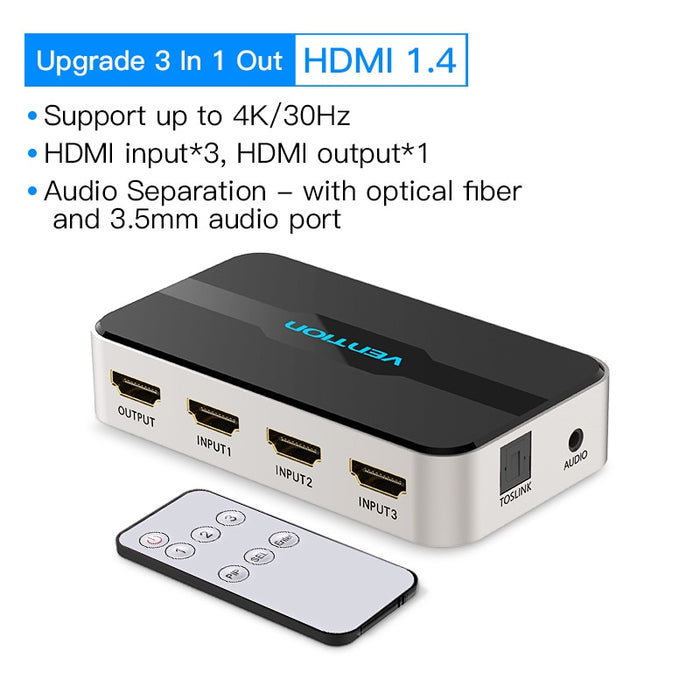 Vention HDMI Splitter 5 in 1 out 4K/30Hz HDMI 5x1 3x1 Adapter for XBOX 360 TV Mi Box Switch PS5 PS4 3 in 1 out HDMI 1.4 Switcher