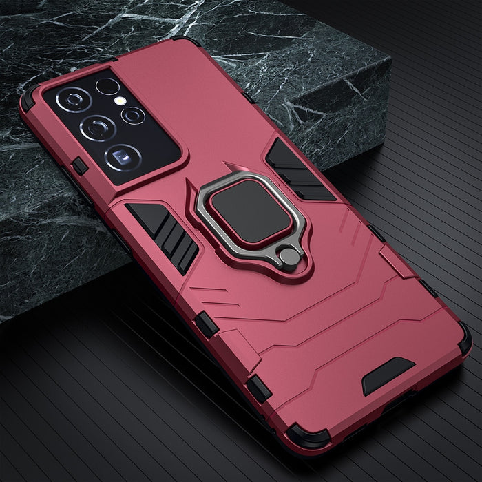 KEYSION Shockproof Armor Case for Samsung S22 Ultra S22 Plus Ring Stand Silicone Phone Back Cover for Galaxy S21 S20 FE S10+