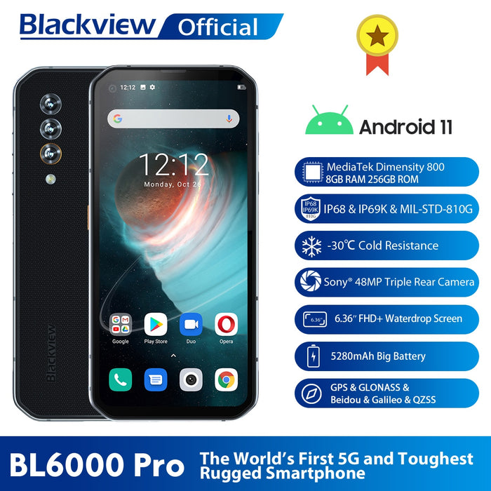 Blackview BL6000 Pro 5G Smartphone IP68 Waterproof 48MP Triple Camera 8GB RAM 256GB ROM 6.36 Inch Global Version Mobile Phones