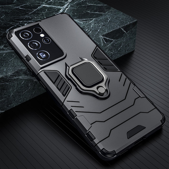 KEYSION Shockproof Armor Case for Samsung S22 Ultra S22 Plus Ring Stand Silicone Phone Back Cover for Galaxy S21 S20 FE S10+