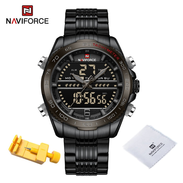 Luxury Brand NAVIFORCE Digital Sport Watch For Men Steel Band Waterproof Chronograph Alarm Clock Luminous Quartz Wristwatch Male