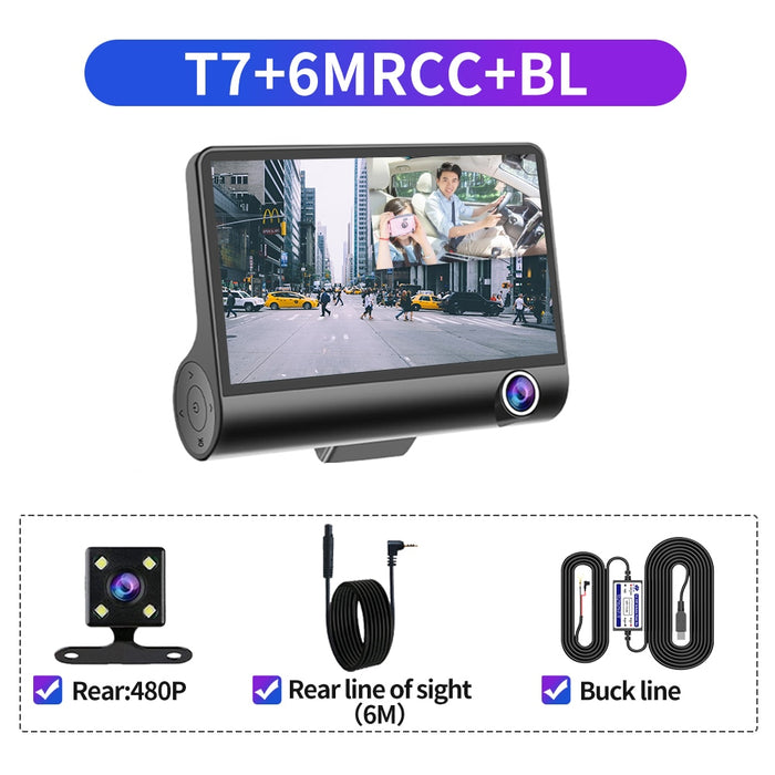 Dasncam Dash Cam 4'' IPS Screen 1080P HD 3 in 1 Car DVR Dual Lens Video Recorder Rear Camera Night Vision Parking Monitor