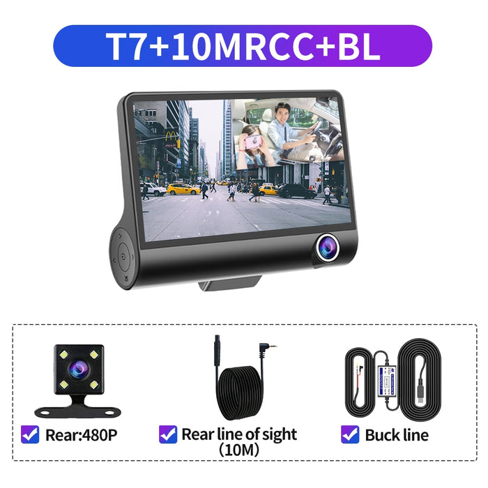 Dasncam Dash Cam 4'' IPS Screen 1080P HD 3 in 1 Car DVR Dual Lens Video Recorder Rear Camera Night Vision Parking Monitor