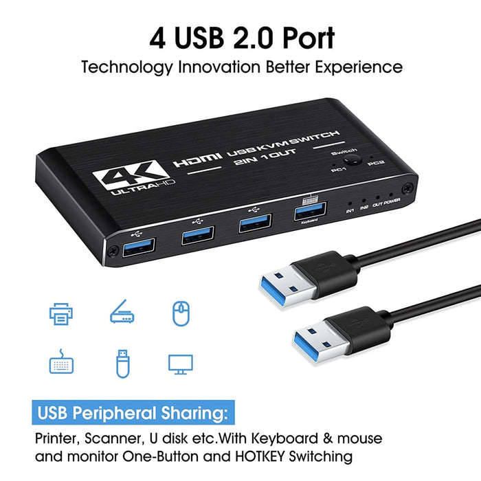 8K HDMI-compatible Splitter 4K Switch KVM switch USB 2 in1 Switcher For computer monitor Keyboard And Mouse EDID / HDCP Printer