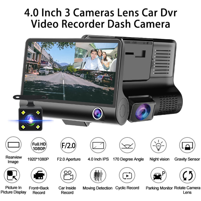 Dasncam Dash Cam 4'' IPS Screen 1080P HD 3 in 1 Car DVR Dual Lens Video Recorder Rear Camera Night Vision Parking Monitor