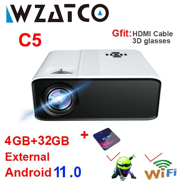 WZATCO C5 Full HD Native 1080P LED Proyector 2K 4K 5G WIFI Android 11.0 Smart Phone Beamer 3D Home Video Theater 6D Keystone