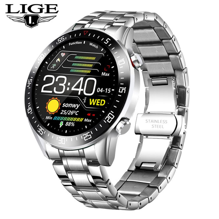 LIGE 2022 New Steel Band Digital Watch Men Sport Watches Electronic LED Male Wrist Watch For Men Clock Waterproof Bluetooth Hour