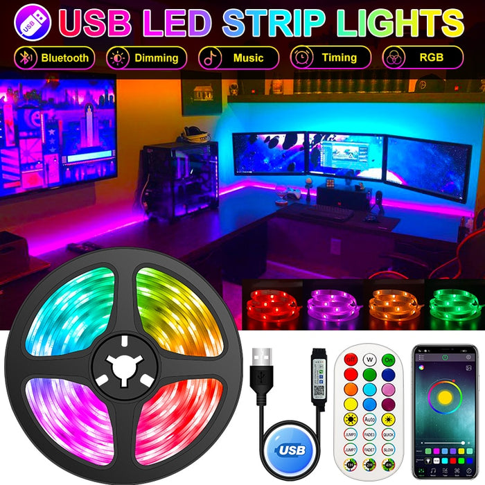 1-30M LED Strip Lights Bluetooth LED RGB 5V USB RGB Lights Flexible LED Lamp Tape Ribbon TV Desktop Screen BackLight Diode Tape