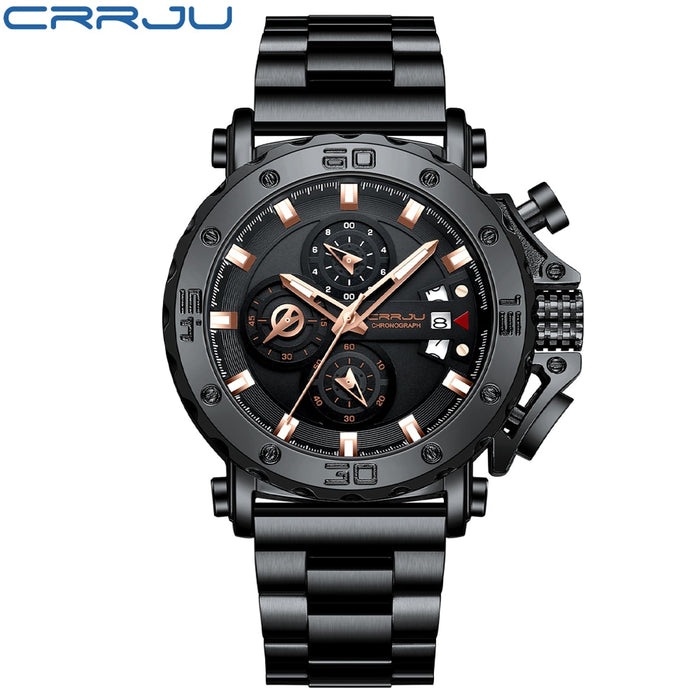 CRRJU Men Watch Top Brand Luxury Big Dial Stainless Steel Waterproof Chronograph Wristwatches with Date Relogio Masculino