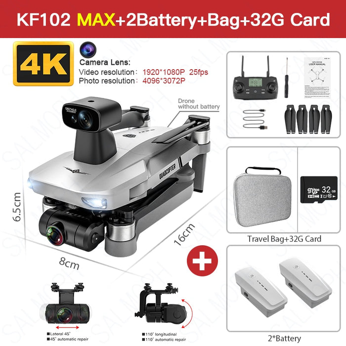 KF102 MAX Drone 4K Profesional with HD Camera 5G WiFi GPS 2-Axis Anti-Shake Gimbal Quadcopter Brushless Mini Dron KF102 4k Dron