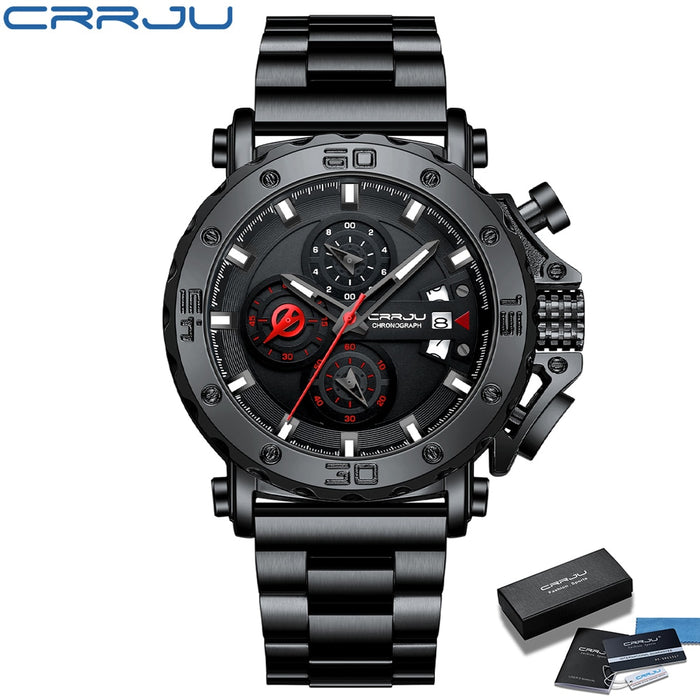 CRRJU Men Watch Top Brand Luxury Big Dial Stainless Steel Waterproof Chronograph Wristwatches with Date Relogio Masculino