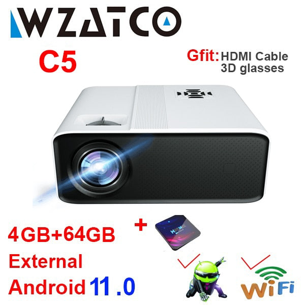 WZATCO C5 Full HD Native 1080P LED Proyector 2K 4K 5G WIFI Android 11.0 Smart Phone Beamer 3D Home Video Theater 6D Keystone