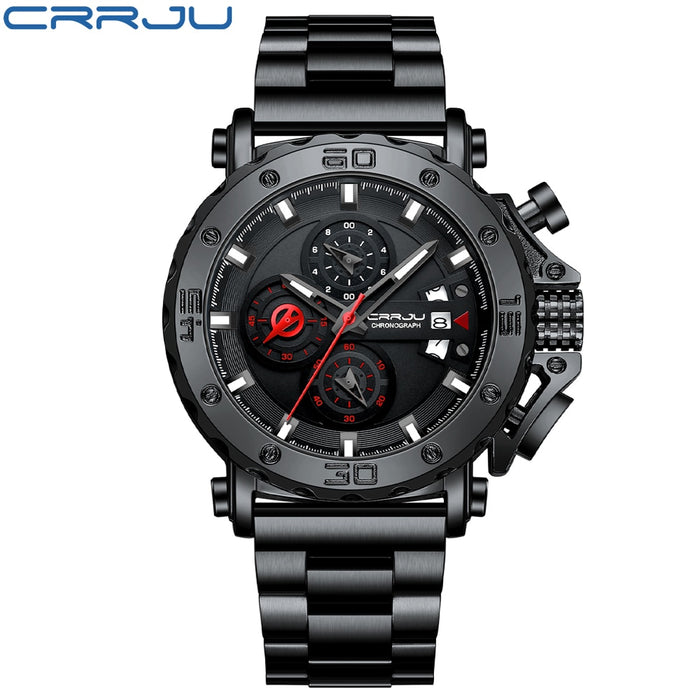 CRRJU Men Watch Top Brand Luxury Big Dial Stainless Steel Waterproof Chronograph Wristwatches with Date Relogio Masculino