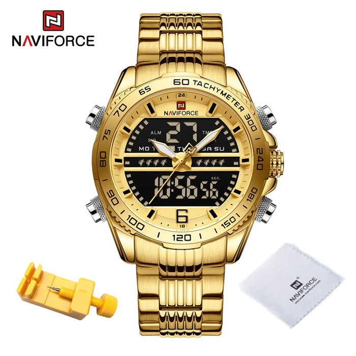 Luxury Brand NAVIFORCE Digital Sport Watch For Men Steel Band Waterproof Chronograph Alarm Clock Luminous Quartz Wristwatch Male