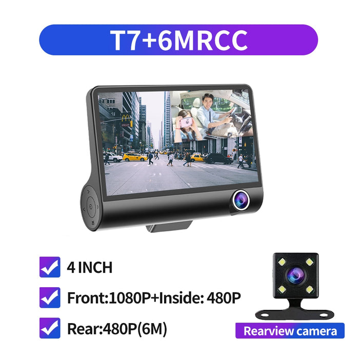 Dasncam Dash Cam 4'' IPS Screen 1080P HD 3 in 1 Car DVR Dual Lens Video Recorder Rear Camera Night Vision Parking Monitor