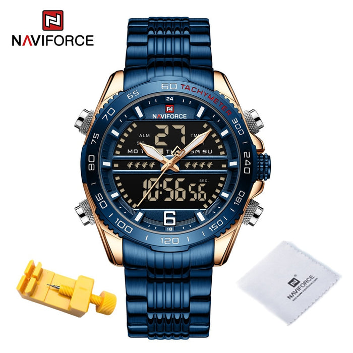 Luxury Brand NAVIFORCE Digital Sport Watch For Men Steel Band Waterproof Chronograph Alarm Clock Luminous Quartz Wristwatch Male