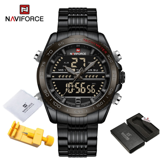 Luxury Brand NAVIFORCE Digital Sport Watch For Men Steel Band Waterproof Chronograph Alarm Clock Luminous Quartz Wristwatch Male