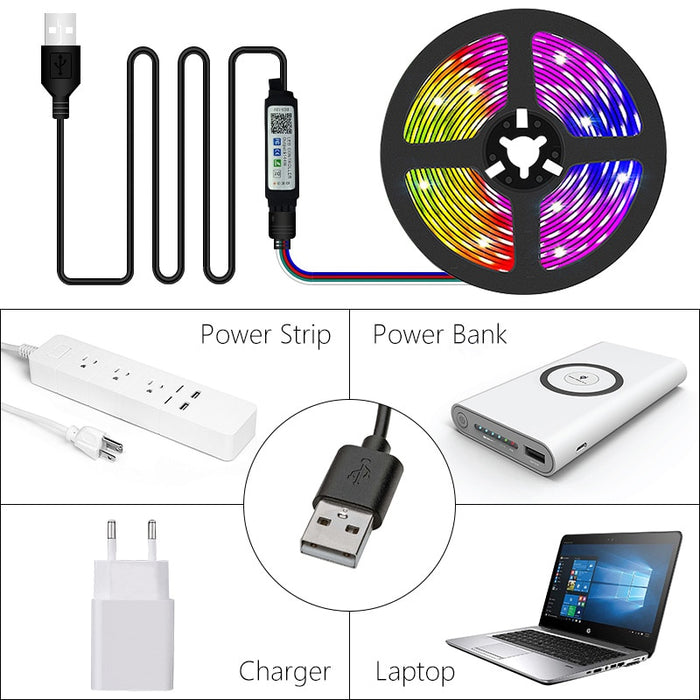 1-30M LED Strip Lights Bluetooth LED RGB 5V USB RGB Lights Flexible LED Lamp Tape Ribbon TV Desktop Screen BackLight Diode Tape