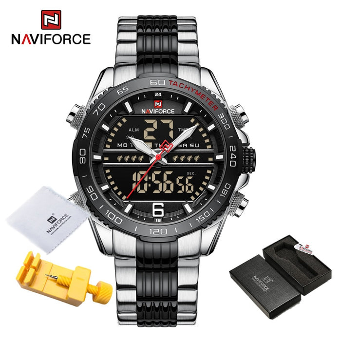 Luxury Brand NAVIFORCE Digital Sport Watch For Men Steel Band Waterproof Chronograph Alarm Clock Luminous Quartz Wristwatch Male