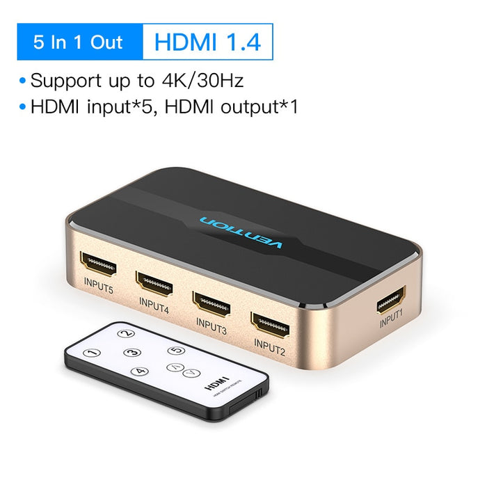 Vention HDMI Splitter 5 in 1 out 4K/30Hz HDMI 5x1 3x1 Adapter for XBOX 360 TV Mi Box Switch PS5 PS4 3 in 1 out HDMI 1.4 Switcher