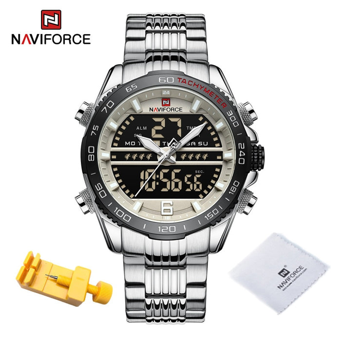 Luxury Brand NAVIFORCE Digital Sport Watch For Men Steel Band Waterproof Chronograph Alarm Clock Luminous Quartz Wristwatch Male