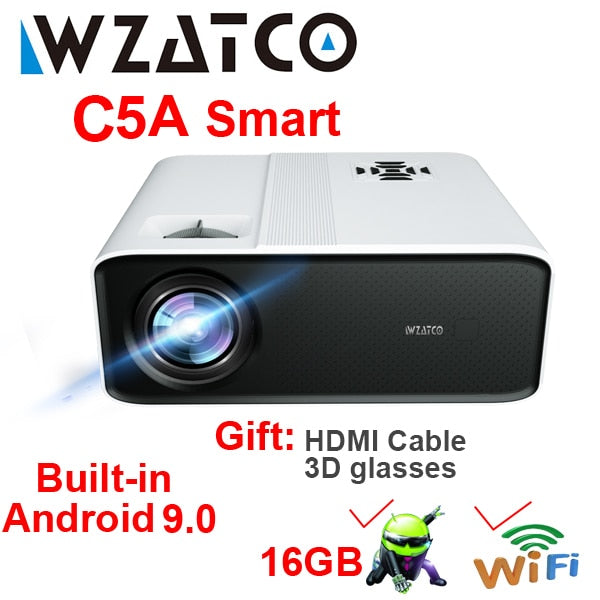 WZATCO C5 Full HD Native 1080P LED Proyector 2K 4K 5G WIFI Android 11.0 Smart Phone Beamer 3D Home Video Theater 6D Keystone