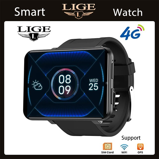 LIGE 4G LTE Smart Watches Men 2.86'' Full Touch 3GB+32GB 500MP Camera Men Smartwatch Support 2.4G/5G WiFi GPS Bluetooth SIM Card