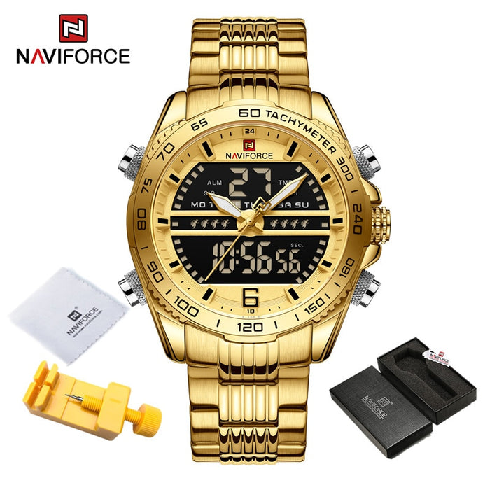 Luxury Brand NAVIFORCE Digital Sport Watch For Men Steel Band Waterproof Chronograph Alarm Clock Luminous Quartz Wristwatch Male