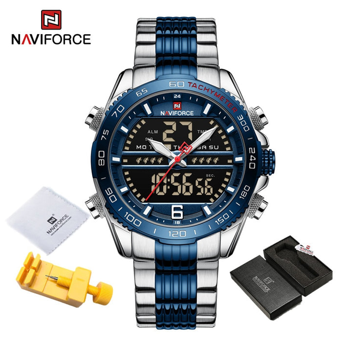 Luxury Brand NAVIFORCE Digital Sport Watch For Men Steel Band Waterproof Chronograph Alarm Clock Luminous Quartz Wristwatch Male