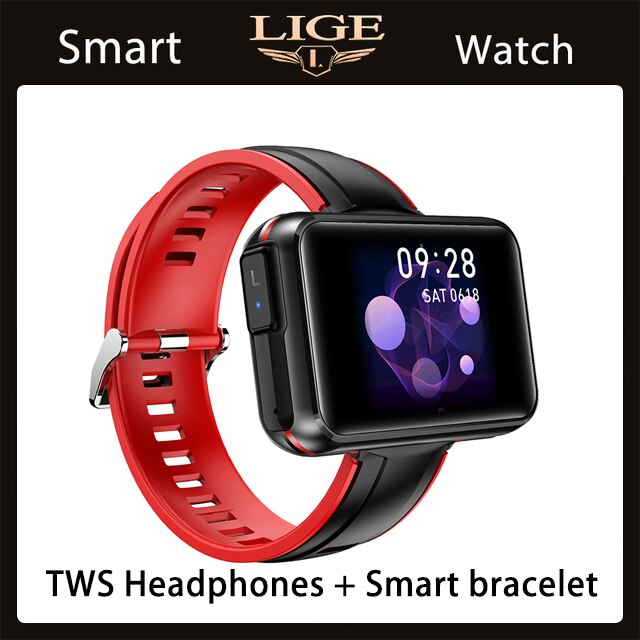 LIGE Bluetooth Call Smart Watches TWS Earphone 2 in 1 Heart Rate Blood Pressure Full Touch Men Women Smart Watch For Android IOS