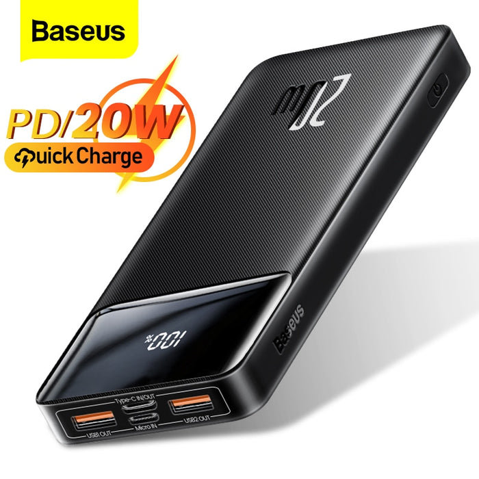 Baseus Power Bank 20000mAh Portable Charger Powerbank 10000mAh External Battery PD 20W Fast Charging For iPhone Xiaomi PowerBank