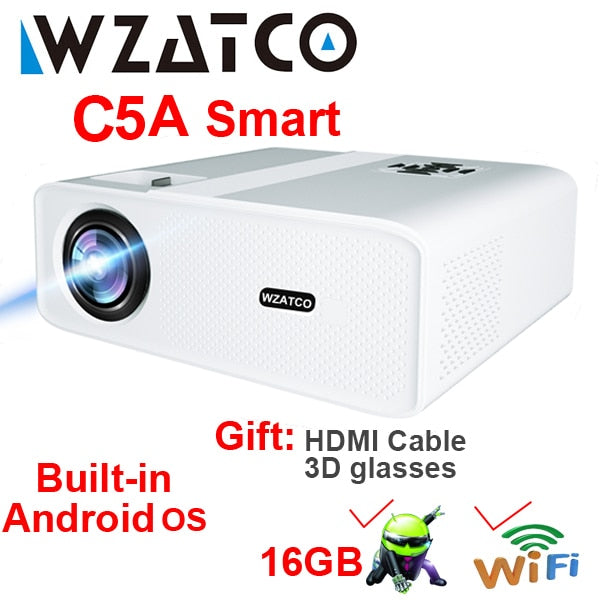 WZATCO C5 Full HD Native 1080P LED Proyector 2K 4K 5G WIFI Android 11.0 Smart Phone Beamer 3D Home Video Theater 6D Keystone