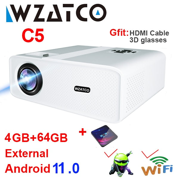 WZATCO C5 Full HD Native 1080P LED Proyector 2K 4K 5G WIFI Android 11.0 Smart Phone Beamer 3D Home Video Theater 6D Keystone