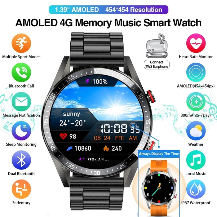 LIGE 2022 New 454*454 Screen Smart Watch Men Always Display The Time Bluetooth Call Local Music Men Smartwatch For Huawei Xiaomi