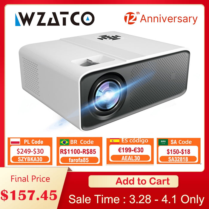 WZATCO C5 Full HD Native 1080P LED Proyector 2K 4K 5G WIFI Android 11.0 Smart Phone Beamer 3D Home Video Theater 6D Keystone