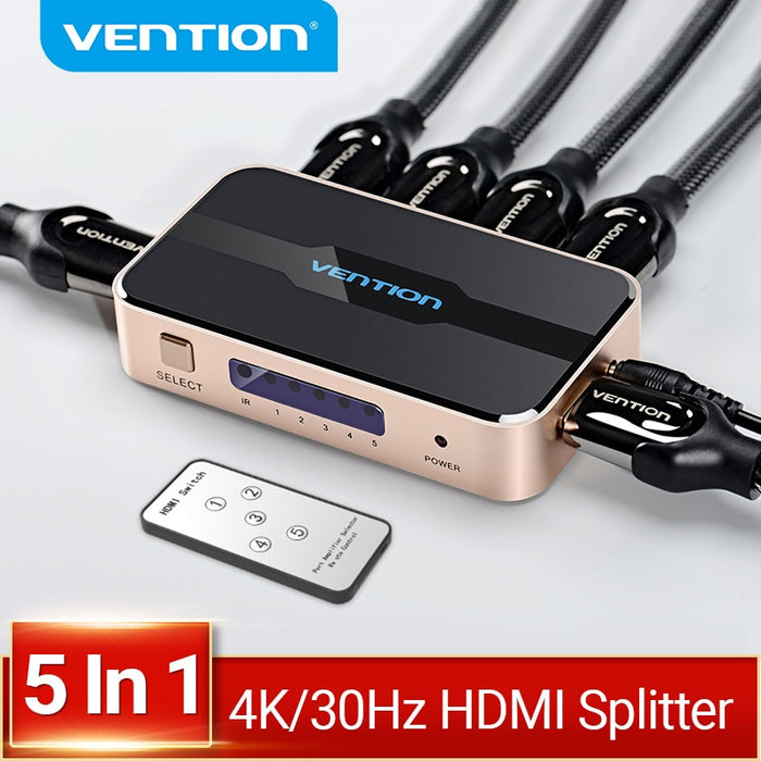 Vention HDMI Splitter 5 in 1 out 4K/30Hz HDMI 5x1 3x1 Adapter for XBOX 360 TV Mi Box Switch PS5 PS4 3 in 1 out HDMI 1.4 Switcher